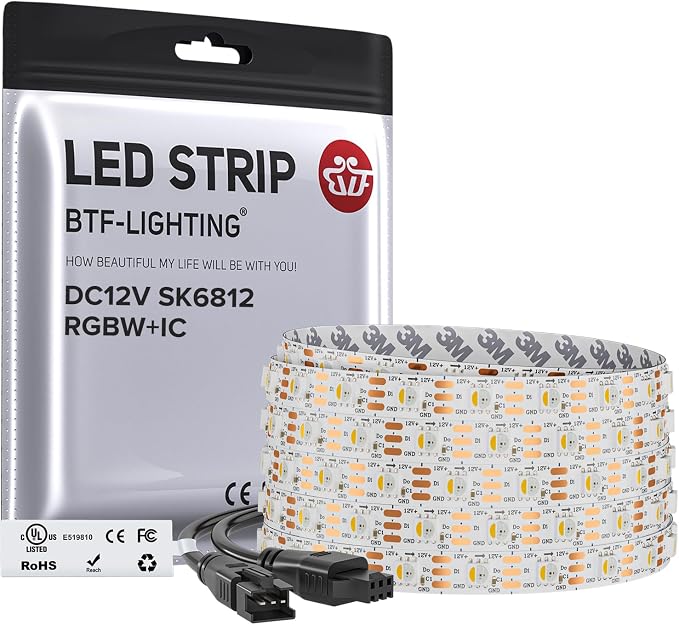 BTF-LIGHTING RGB+Warm White SK6812 LED Strip 16.4FT 300LED IP30 DC12V by BTF-LIGHTING