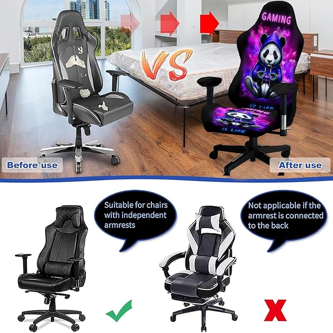Blacklight Gaming Chair Cover – UV Reactive Neon Glow Panda Design, Stretch Washable Slipcover for Esports Chairs, Gamer Room Decor - Image 5