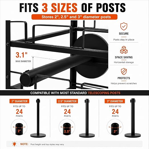 12 Posts Stanchion Cart, Crowd Control Stanchion Cart, Easy to Assemble, Horizontal Padded Storage Locking Wheels for Safety with 4 Tie-Down Straps, 32 x 32 x 42 in - Image 4
