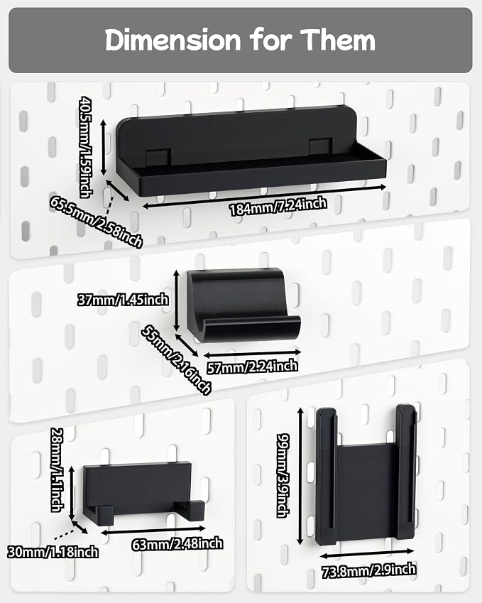Pegboard Storage Set Compatible with Switch | 4PCS | Black | for NS1, Switch PRO controller and Console Dock, Joycon Holder Compatible with SKADIS Pegboard - Image 9
