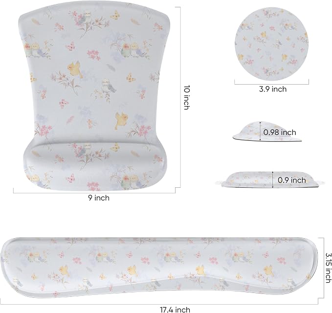 Ergonomic Memory Foam Keyboard Mouse Pad Set with Wrist Rest Support,Non-Slip Hand Wrist Cushion for Laptop/Notebook/Desktop/Computer/Gaming/Office,Easy Typing& Pain Relief (Birds) - Image 2
