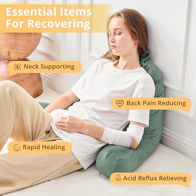 Sasttie Reading Pillow for Bed, Back Pillow for Sitting Up, Sage - Image 6