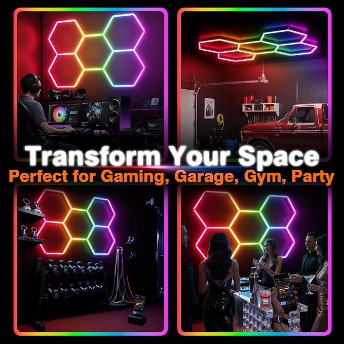 RGB Hexagon Garage Lights, Music Sync LED Hexagon Lights for Gaming Room, Smart App & Remote Control, DIY Honeycomb Ceiling Light for Studio Gym Basement Deco - Image 8