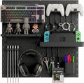 Keepo Peg Board Wall Organizer for Gaming Setup, Pegboard with Adhesives & Screw Mounts, Includes Peg Board Accessories for Gaming Accessories, Tech Storage & Office Organization (Black, 22″×22″) by Keepo