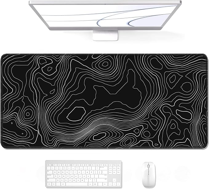 Auhoahsil Large Mouse Pad, XXL Desk Pad, Extened Mousepad 31.5" x 11.8", Non-Slip Rubber Base, Stitched Edges, Superior Surface, Gaming Keyboard Mat, Waterproof Desk Pad, Black Contour by Auhoahsil