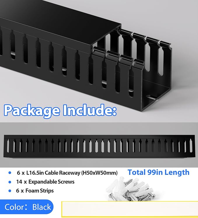 2" H x 2" W Cable Raceway, 99in Under Desk Wire Management Channel, Black - Image 4