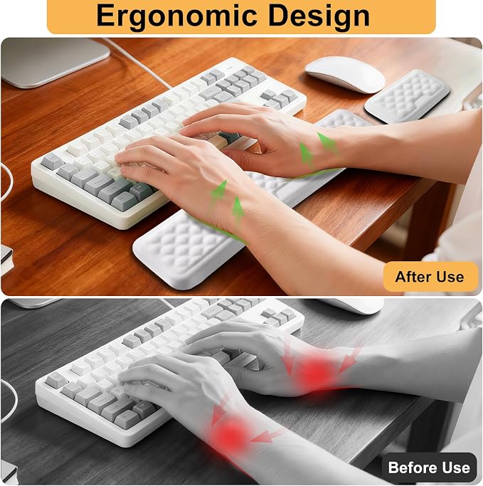 Keyboard Wrist Rest Mouse Wrist Support, Memory Foam Wrist Rest Pad for Computer Laptop, Ergonomic Wrist Cushion Support for Typing Pain Relief, Gaming Home Office, White - Image 2