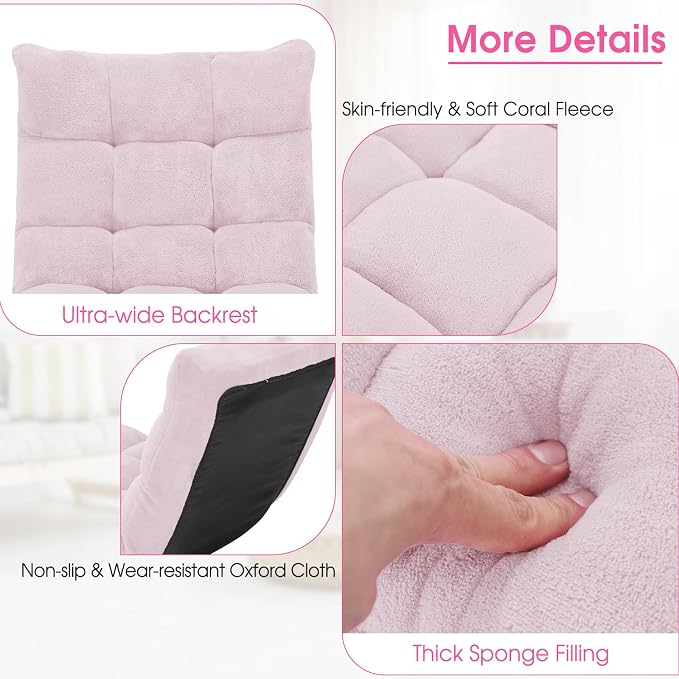 GIANTEX Floor Chair with Back Support, 14 Adjustable Position, Padded Sleeper Bed, Couch Recliner, Gaming Floor Chairs for Meditation, Adults, Living Room, Gaming Chair Floor, Light Pink - Image 7
