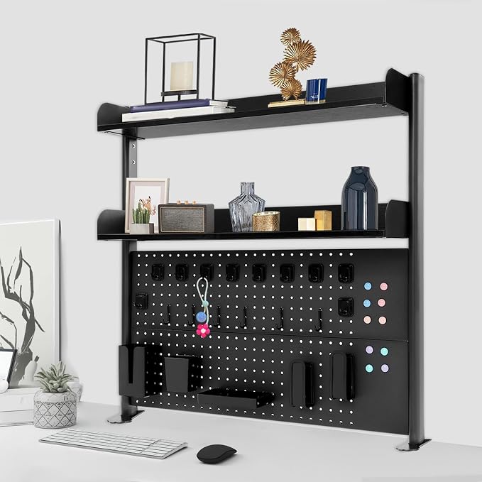 Desk Pegboard, Clamp On Desk Organizer Shelf, Desktop Bookshelf Storage Shelves, Privacy Panel for Home Office Dorm Gaming Desk, Carbon Steel, 39.4" x 37.4", Black - Image 4