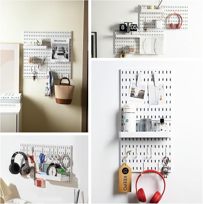 Keepo Pegboard Combination Kit with Modular Accessories, Wall Organizer for Gaming Setup, Crafts, and Ornament Display, Peg Board for Bedroom, Office, Home (White, 22″×11″) - Image 7