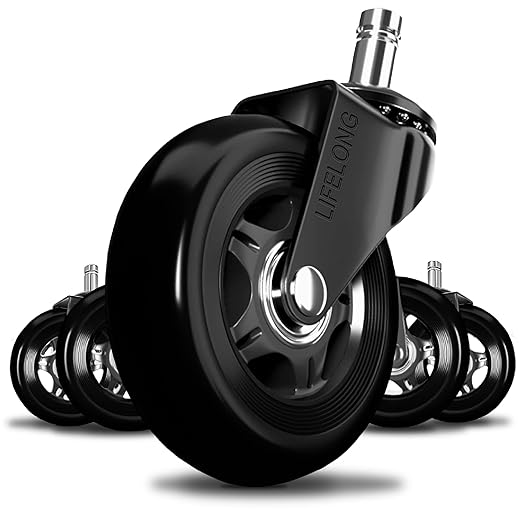Lifelong Office Chair Wheels Replacement, Heavy Duty, 5-Pack, 98% Fits | Original Rubber Caster, Desk Wheels, Smooth & Quiet, Safe for Hardwood Floors & Carpet, Replace Office Chair Mats by LIFELONG