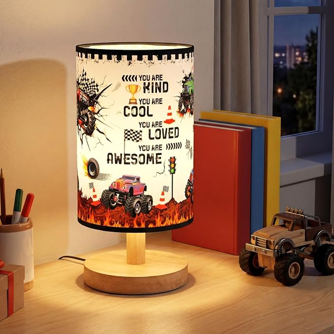 Glooglitter Monster Truck Table Lamp 3 Colors Dimmable Lights 11.02 x 5.12 Inch Monster Truck Bedroom Lamps Kind Cool Loved Bedside Night Light for Desk Birthday Gifts - Image 5