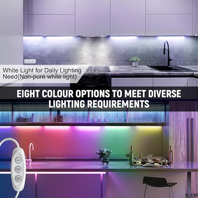 RGB Light Bar with Color Memory & Dimmable Brightness for Monitor/Desk, Under Cabinet Lights with 8 Colors & Dynamic Modes, Magnetic Installation for Kitchen, Room, Shelf, USB Powered - Image 2