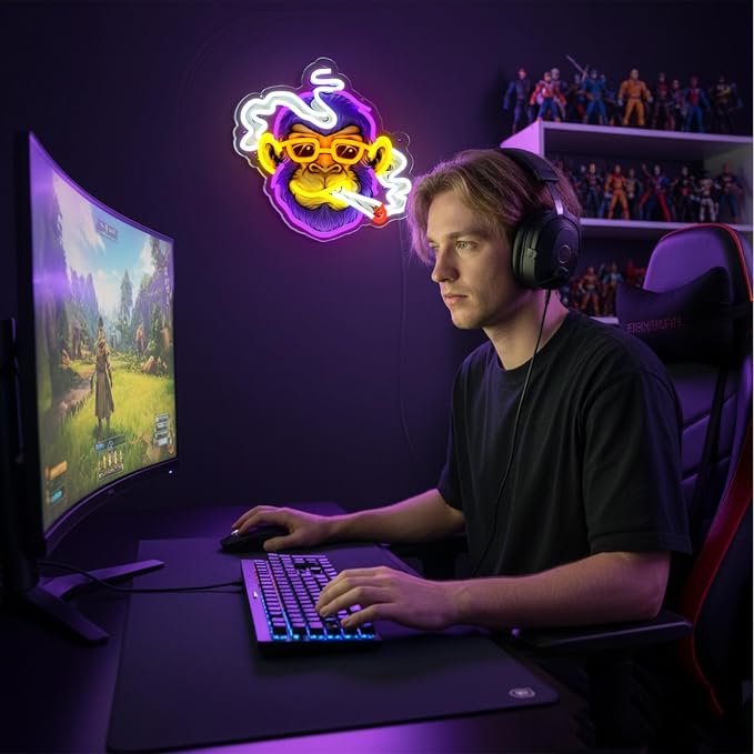 Cool Monkey Neon Sign, Smoking Monkey Led Sign for Wall Decor, Usb Powered Adjustable Brightness Anime Monkey Led Light for Bedroom Bar Pub Game Room Party Man Cave Decor, Unique Gift - Image 6