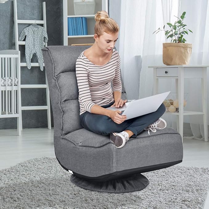Giantex 360 Degree Swivel Floor Chair, Folding Floor Gaming Chair with 6 Positions Adjustable, Lazy Sofa Lounge Chair w/Tufted Back Support, Video Gaming Chair for Reading TV Watching (Gray) - Image 8