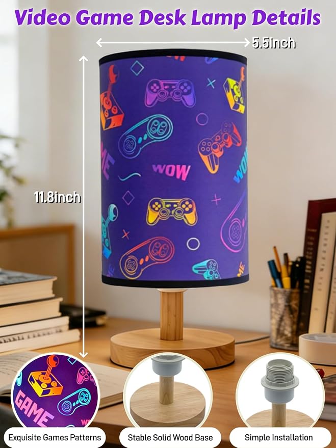 Video Game Table Lamp,Gaming Lamp for Bedroom Boys Gaming Lights,3 Colors Mode Nightstand Night Light with Cartoon Lampshade Kids LED Desk Lamp for Home Gamer Room Decor Gifts for Gamers - Image 4
