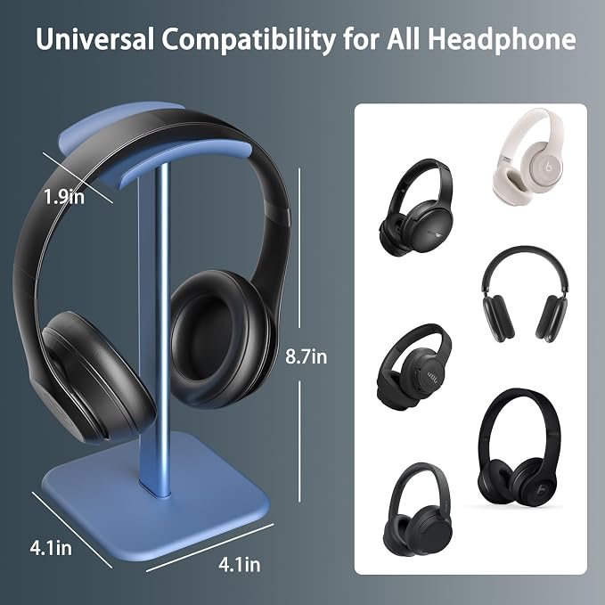 Headphone Stand for Desk - Headset Stand Headphone Holder (Blue) | with Aluminum Hanger and Plastic Headrest, headphone holder for AirPods Max, Sony, Bose, Beats and More - Image 3