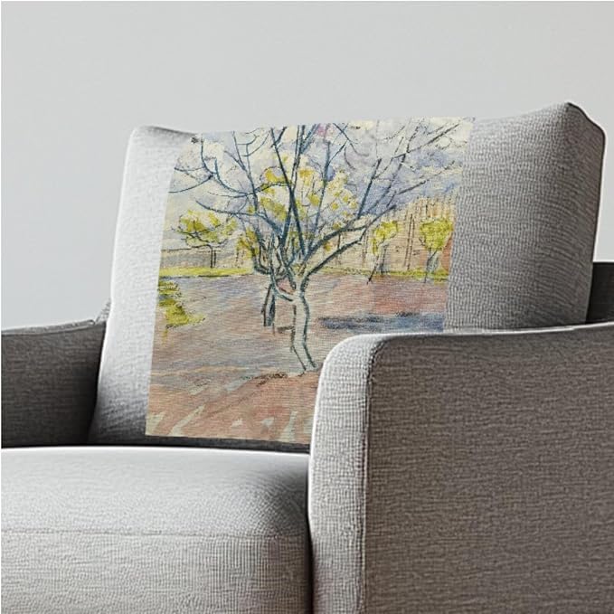 Headrest Cover for Small Recliner 26x16 Inch 2 Pcs - Easy Install Waterproof Polyester Slipcover, Non-Slip Breathable Protector with Nails for Home/Office, Peach Trees in Bloom Print by ZCFYGDX