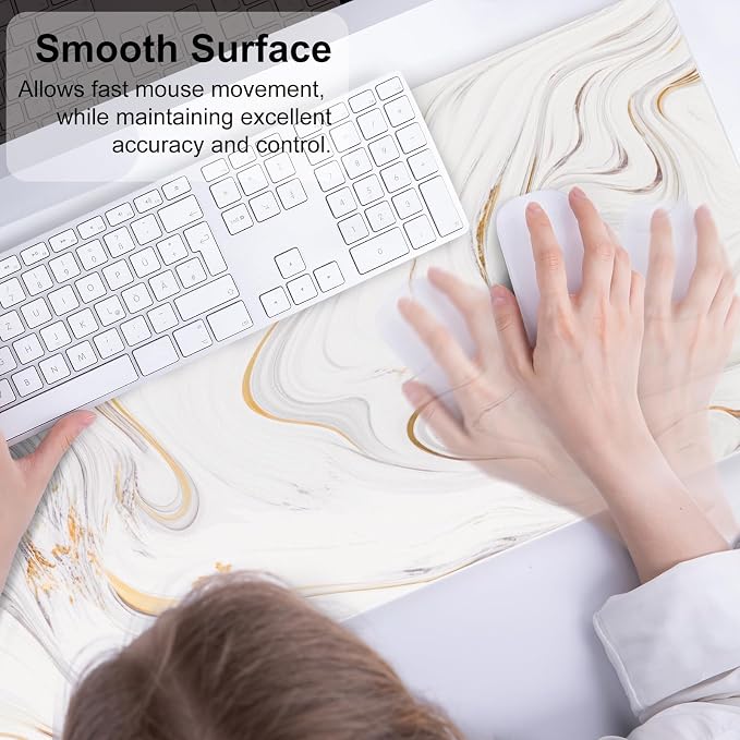 QiyI PU Leather Large Mouse Pad, 31.5" x 11.8", Gold Grey Striped | Desk Décor Accessories, Extended Size, Waterproof & Easy to Clean, Smooth Surface, Non Slip Desk Organization - Image 4