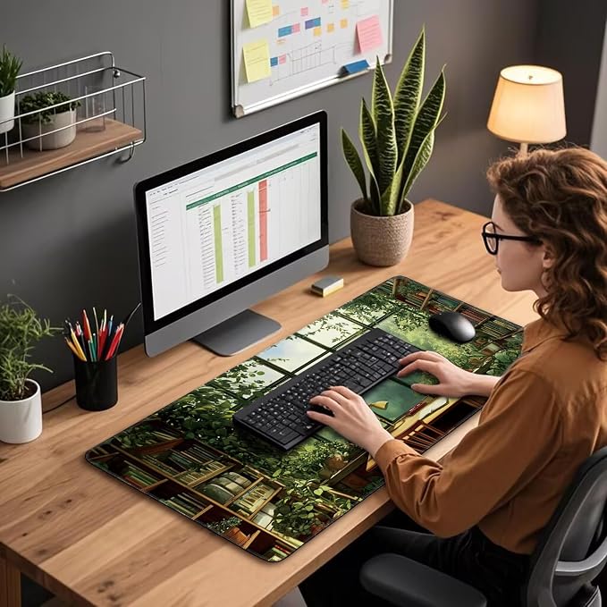Green Study Room Large Gaming Mouse Pad Desk Mat 31.5"x15.7" | Extended Mousepad, Non-Slip Rubber Base , Stitched Edges, for Computer/Laptop/Office/Home - Image 2