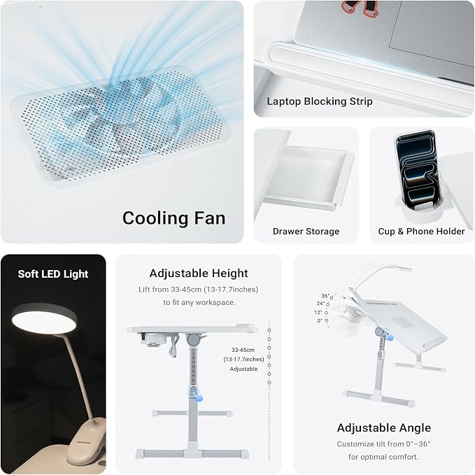 iXTRA Adjustable Laptop Lap Desk with Cooling Fan USB Light for Adults - Image 2