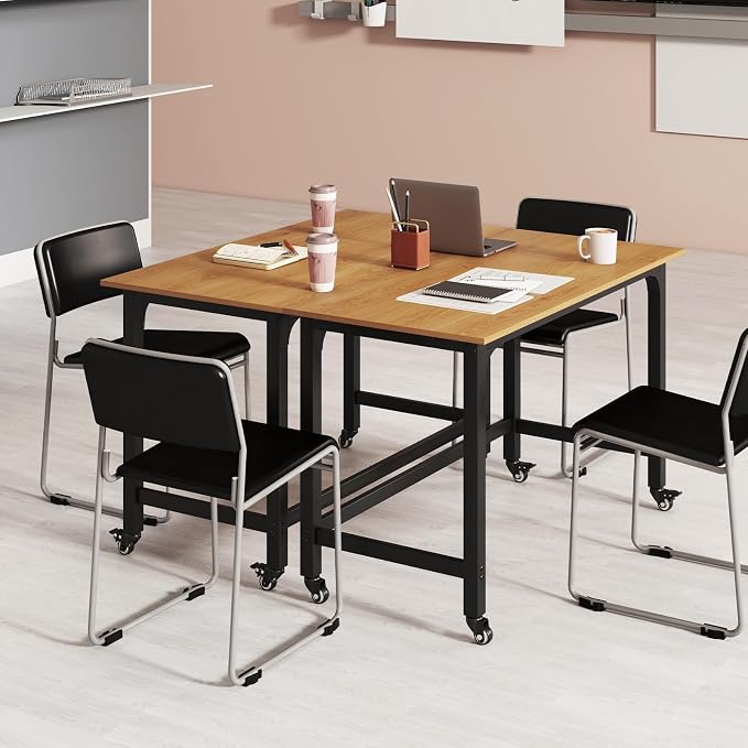 COSTWAY 48” Mobile Computer Desk, Home Office Desk on Wheels, Simple Study Writing Table with 4 Lockable Wheels, Metal Frame, Rolling Laptop PC Table for Small Space (Natural) - Image 9