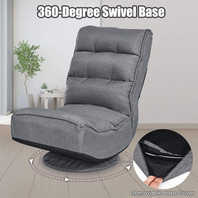 Giantex 360 Degree Swivel Floor Chair, Folding Floor Gaming Chair with 6 Positions Adjustable, Lazy Sofa Lounge Chair w/Tufted Back Support, Video Gaming Chair for Reading TV Watching (Gray) - Image 7