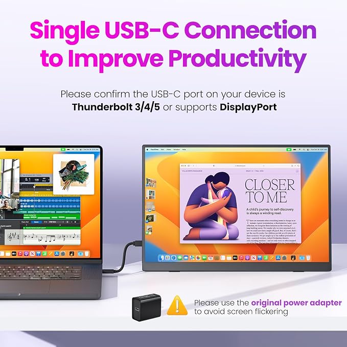 Upperizon Portable Monitor 16 inch 2K QHD 2560X1600 145% sRGB, 144Hz USB-C, 120Hz HDMI, Travel Monitor for Laptop MacBook PC Surface PS5 Xbox, External Display with Kickstand & Speaker VESA Compatible - Image 2