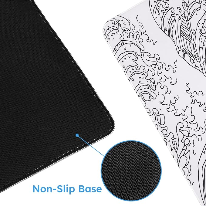iCasso White Mouse Pad, Extended Gaming Desk Pad 35.4x15.7 in | Stable Rubber Base Mousepad with Stitched Edges,Keyboard Mouse Mat for Work Office Home - Image 3