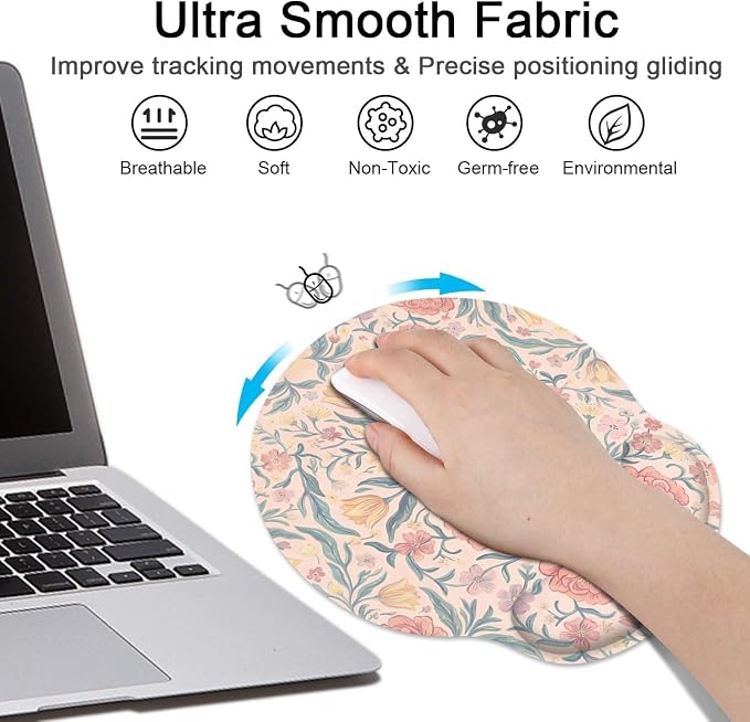 Britimes Ergonomic Mouse Pad Set with Wrist Rest, Floral Boho - Image 4