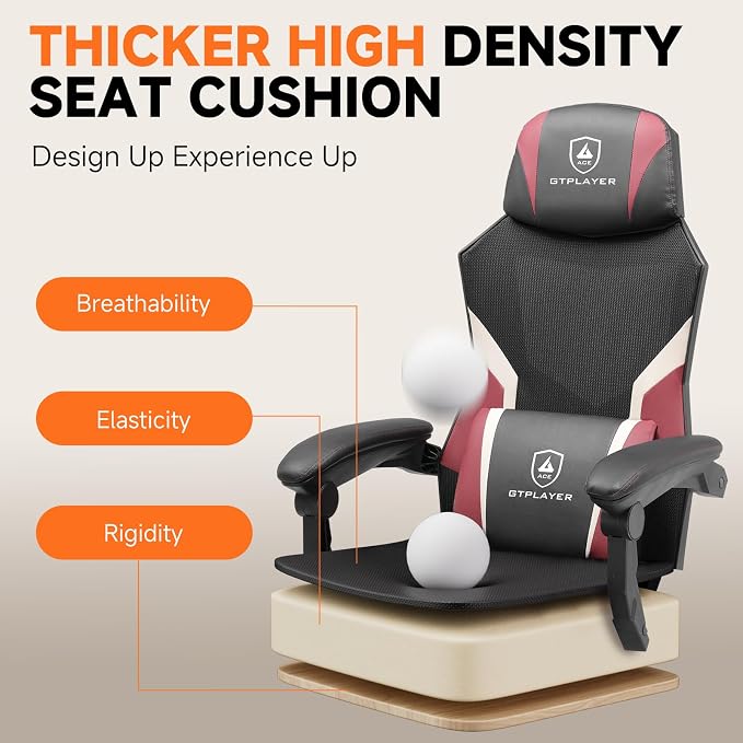 GTPLAYER Computer Chair with Adjustable Footrest, Ergonomic Gaming Chair with Headrest and Lumbar Support, Breathable Mesh Office Chair for Adults, High Back Reclining Desk Chair for Gaming and Office - Image 4