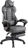 Techni Mobili Executive Gaming Chair with Footrest, 150° Reclining, Grey | PU leather chair, 150 degree recline, footrest, lumbar support, headrest pillow, executive office gaming chair, ergonomic by TechniMobili