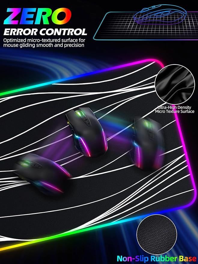 XXL Mouse Pad with Phone Holder - Black, RGB Desk Mat with 15W Fast Charging, LED Gaming Mousepad with 11 Light Colors, Waterproof Non-Slip Pad for Office & Home (Wave) - Image 5