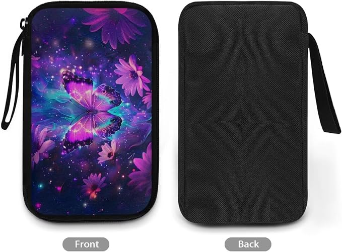 Purple Floral Butterfly Print Electronic Organizer Travel Universal Accessories Storage Bag Portable for Hard Drives, Cables, Memory Sticks, Charger, Phone, USB, SD Cards - Image 3