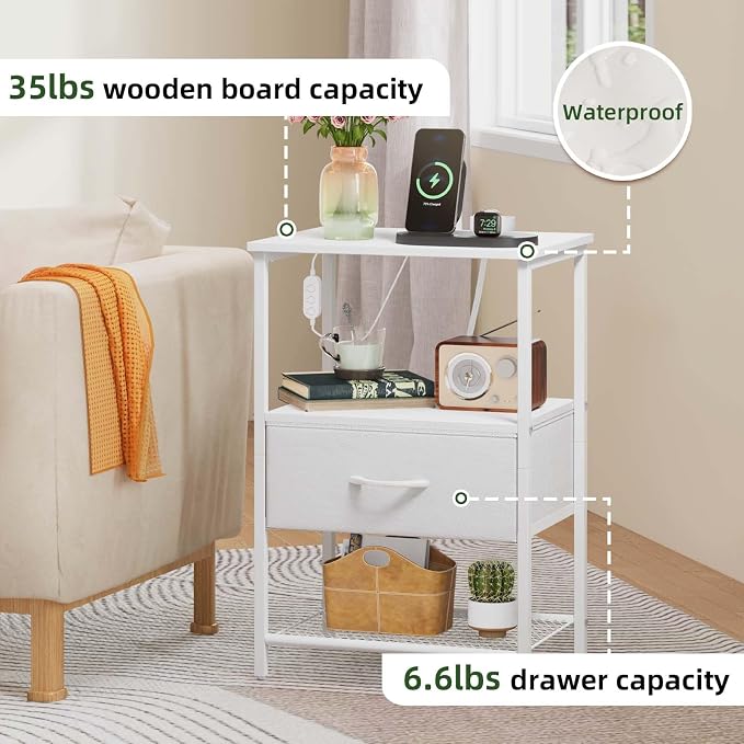 Somdot Nightstand Set of 2 with Charging Station & LED Light, Bedside Table - Image 6