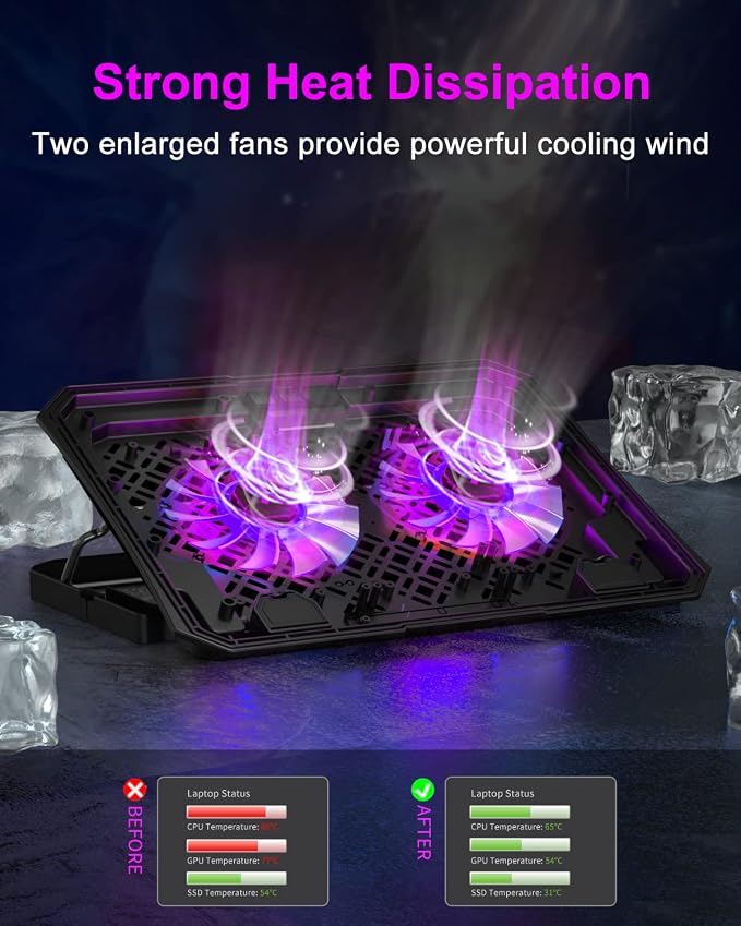 KeiBn Upgrade Laptop Cooling Pad, KeiBn Laptop Cooler 2 Fans for 10-15.6 Inch Laptops, 5 Height Stands, 2 USB Ports (S039-Purple) - Image 2