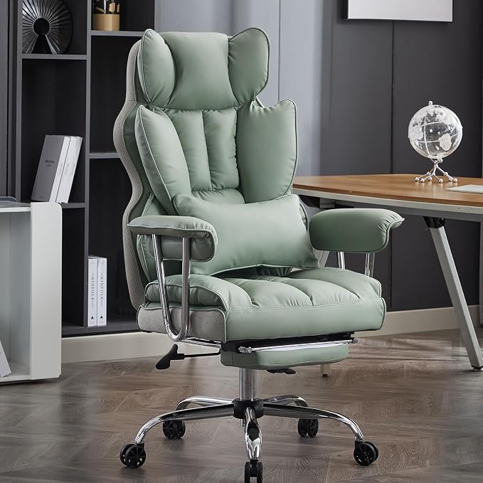 Efomao Big and Tall Office Chair 400lbs - Executive Office Chairs with Footrest, Heavy-Duty PU Leather Computer Chair for Heavy People, Light Green Home Office Desk Chairs | 400lbs support, 135° recline, dual-layer foam cushion, 23.5" seat & footrest. ... by OFFICECHAIR
