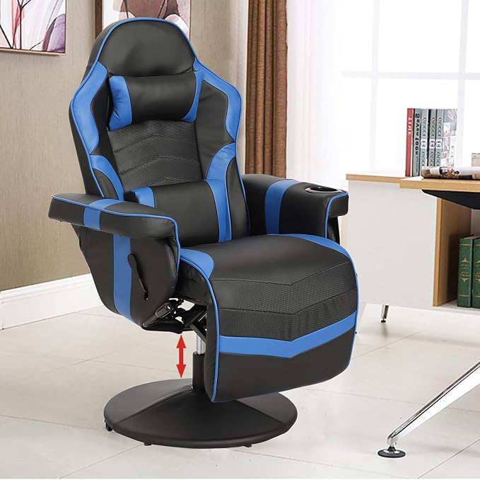LVUYOYO Reclining Gaming Chair, Massage Gaming Chairs for Adults, High Back PU Leather Game Recliner w/Adjustable Height, Swivel Game Chair with Lumbar Support, Cup Holder, Headrest - Image 7