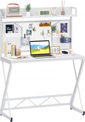 Elephance Small Gaming Desk with Pegboard, 39 Inch Computer Desk with Storage Shelves, Modern Office Desk for Study Work Home Office, Small Spaces, White by Elephance