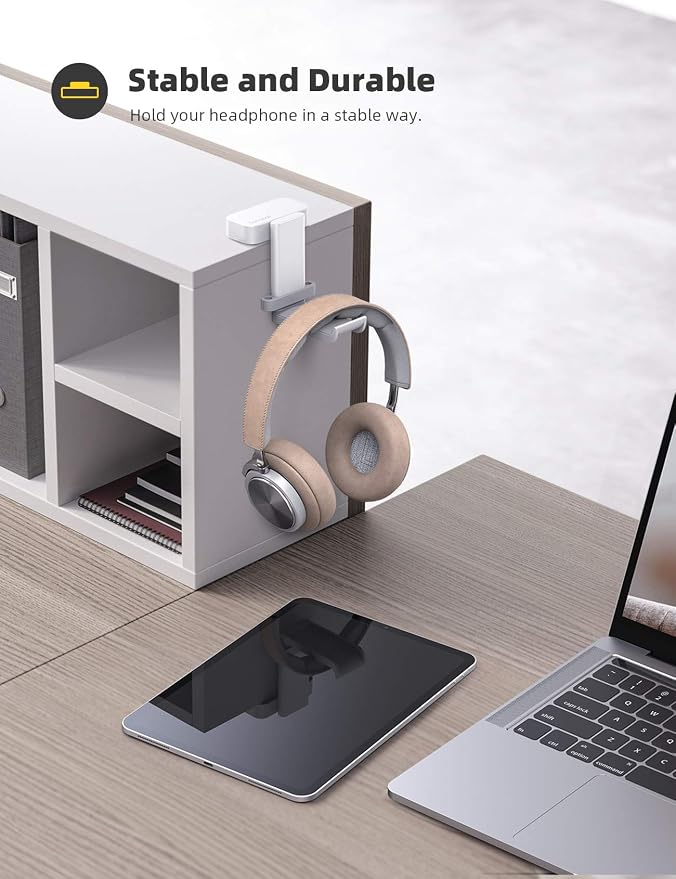 Lamicall Headphone Stand Adhesive Rotatable Headset Earphone Hanger Hook | 360° Rotation Earphone Holder, Cable Organizer Headphone Stand, for All Headset Gaming HyperX, Razer, Sony, Senn heiser - Image 3