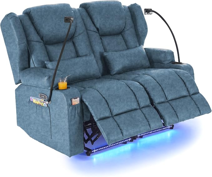 Redlife Power Loveseat Recliner Sofa with Blue LED Base Lights by Redlife