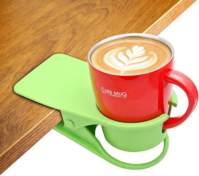 YOY Drink Cup Holder Clip - Table Desk Side Water Glass Beer Bottle Beverage Soda Coffee Mug Holder Cup Saucer Clip Design for Home Office, Green by YOY
