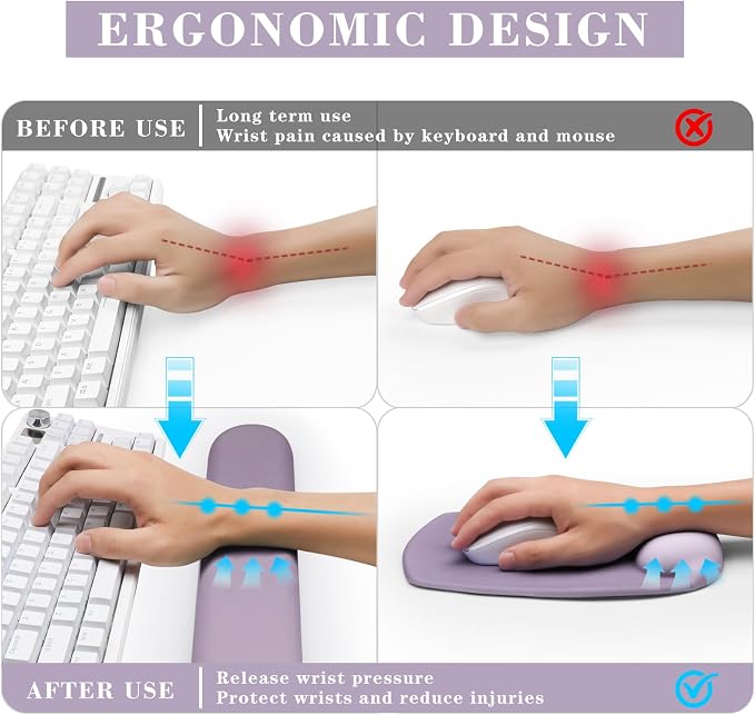 Wrist Rest for Keyboard and Mouse, Ergonomic Gel Computer Keyboard Wrist Rest with Memory Foam, Keyboard Wrist Support Pad for Long Hours of Work, Gaming, Studying-Relieve Wrist Pain (GD-Purple) - Image 2
