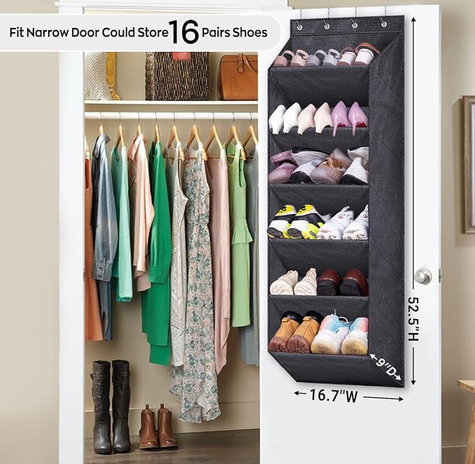 SLEEPING LAMB Over The Door Shoe Organizer for Closet with Large Deep Pockets, Narrow Shoe Rack for Door Hanging Boots Storage, Black - Image 2