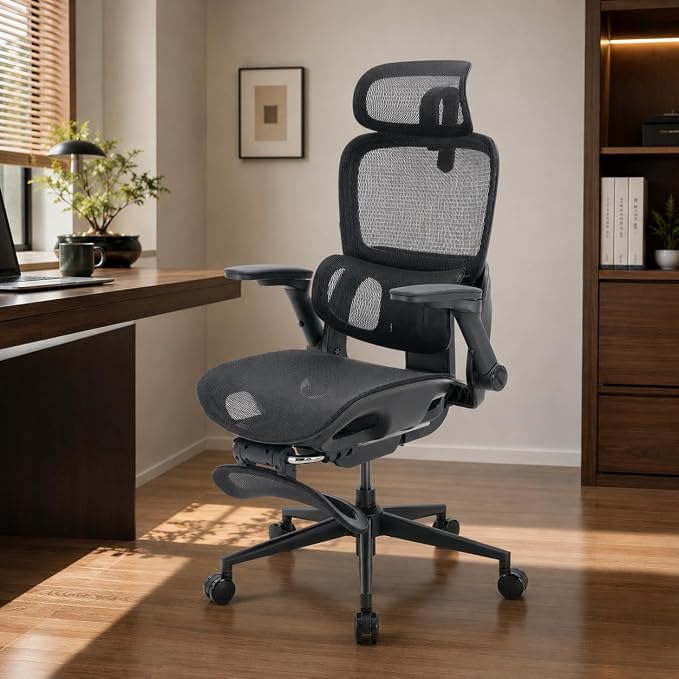 SIHOO B300 PRO Ergonomic Office Chair with Footrest, Mesh Desk Chair, Black | 4-Directional Lumbar & Height-Adjustable Backrest, 6D Armrests, Swivel Computer Chair for Long Hours by SIHOO