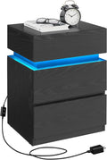 VASAGLE LED Nightstand with Charging Station, 3 Drawers by Unknown