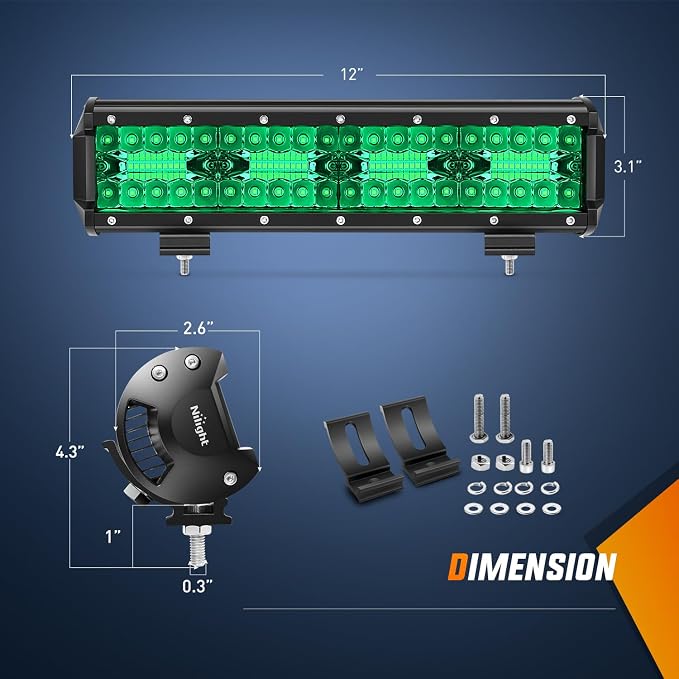 Nilight 12 Inch LED Light Bar 240 W Green - Image 2