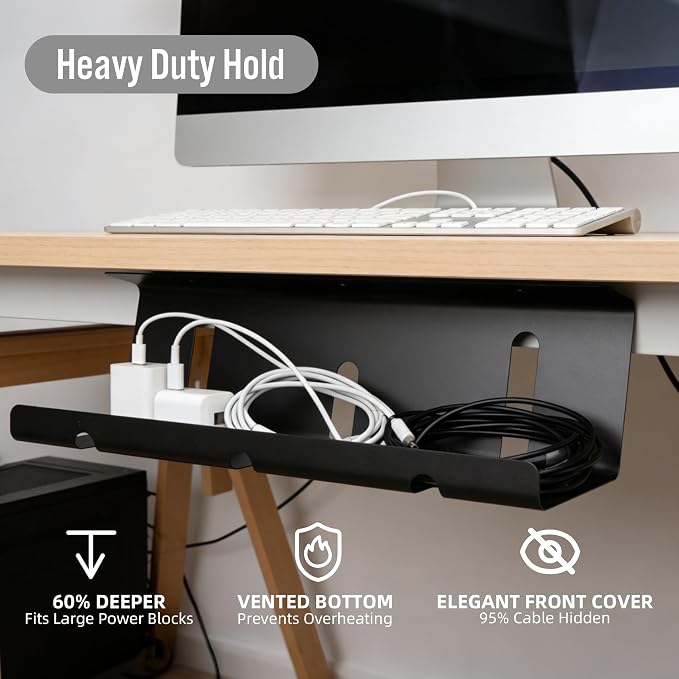 Under Desk Cable Management Tray,17" Cable Organizer,Power Strip Holder - Image 5