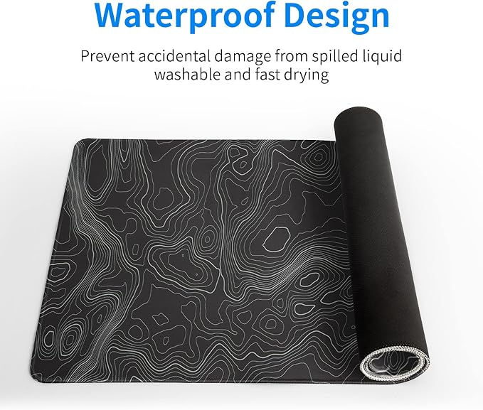 Topographic Contour Extended Big Mouse Pad Large,Gaming Mouse Pad Desk Pad,27.6x11.8 Inch Long Computer Keyboard Mouse Mat Mousepad with 3mm Non-Slip Base and Stitched Edge for Gaming and Office - Image 5