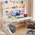 Gaming Desk with Pegboard and Storage Shelves,Tempered Glass Computer Desk Workspace,Modern Writing Study Table Gaming Table with Metal Frame for Home Office(80x60x165cm(31x24x65inch), C) by Unknown